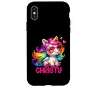 Christy Nom personnalisé Licorne colorée pour Femmes et Filles Coque pour iPhone X/XS