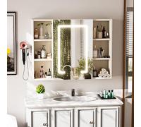ChromaCasa Armoire de salle de bain avec miroir anti-buée à LED avec espace de rangement - Armoire murale peu encombrante - Armoire de salle de bain avec éclairage pour petites salles de bain (80 x 15