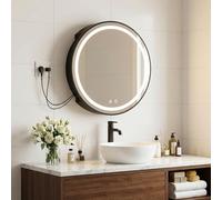 ChromaCasa Armoires de Salle De Bain avec Miroir, 3 Températures de Couleur Armoire de Toilette à Intensité Variable avec Capteur Tactile et Désembuage, 2 Prises AC 2 Prises USB, Noir Déjà Assemblé