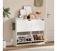 ChromaCasa Meuble à Chaussures 4 abattants Portes, Bois Étagère à Chaussures Grande Capacité avec Séparateur Réglable, Armoire Rangement à Chaussures étroite pour Couloir entrée, 24x106x88cm Blanc