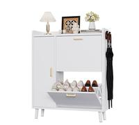 ChromaCasa Meuble à Chaussures à 3 Portes, Capacité De Rangement Maximale pour Bottes Hautes, Meuble à Chaussures éTroit avec Porte RéGlable Aux Portes, Couloirs et EntréEs (80 X 96 X 24 Cm, Blanc)