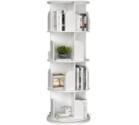 ChromaCasa Mobile Bibliothèque Rotative, Étagère Tournante 360° avec 4 Roues Frein, Meuble de Rangement pour Salon Bureau Chambre, Blanc (48x48x133cm)