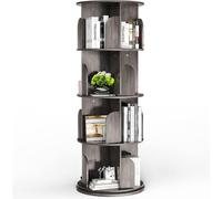ChromaCasa Mobile Bibliothèque Rotative, Étagère Tournante 360° avec 4 Roues Frein, Meuble de Rangement pour Salon Bureau Chambre, Gris-Noir (48x48x133 cm)
