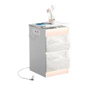 ChromaCasa Table de Chevet avec 2 Prises CA 2 Ports USB, Table de Nuit LED RGB avec 2 Tiroirs Brillants et Couvercle Rabattable, Table d'Appoint pour Chambre à Coucher Salon, Blanc 40 * 35 * 59cm