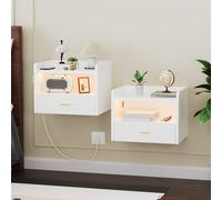 ChromaCasa Table de chevet murale avec LED et station de charge (2, blanc)