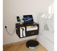 ChromaCasa Table de Chevet Suspendue avec LED RGB et 1 Prise Secteur/2 Ports USB,Table de Nuit Suspendue avec 1 Tiroir et 2 étagères Ouvertes,46.5x30x25.5 cm,Convient aux Chambres et aux Salons(Noir)
