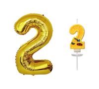 CHROMACRAFT 1 Bougie d'anniversaire en Forme D'Excavatrice, 1 Ballon À Grand Chiffre, Décoration d'anniversaire pour Enfants De 2 Ans, Fournitures De Fête d'anniversaire pour Enfants