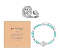 CHROMACRAFT 1 Bracelet Boussole Et 1 Bague Réglable, Style Aventure en Plein Air, Perles Vertes en Pierre De Tianhe, Accessoires De Randonnée De Voyage, Cadeaux Nautiques Rétro.