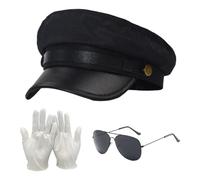 CHROMACRAFT 1 Casquette Plate avec 1 Paire De S Et 1 Paire De Lunettes, Chapeau De Conducteur, Chapeau Simple, Accessoires De Costume, Accessoires De Cosplay