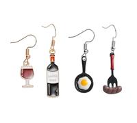 CHROMACRAFT 1 Paire De Boucles d'oreilles en Verre De Vin Rouge Et 1 Paire De Boucles d'oreilles en Forme De Saucisse Aux Œufs Au Plat, Boucles d'oreilles Intéressantes, Boucles d'oreilles Créatives