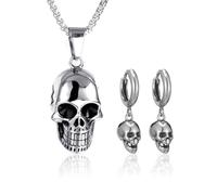CHROMACRAFT 1 Paire De Boucles d'oreilles Tête De Mort Et 1 Collier Tête De Mort, Bijoux Gothiques, Bijoux Personnalisés Mode, Bijoux Créatifs