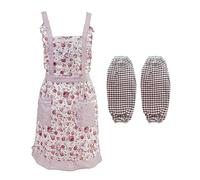 CHROMACRAFT 1 Tablier À Motif Floral, 1 Paire De Manches À Carreaux, Tablier À Nouer À Motif Floral, Tablier Créatif avec Poches, Ensemble D'Accessoires De Cuisine