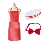 CHROMACRAFT 1 Tablier Dos Nu Rayé, 1 Nœud Papillon, 1 Toque, Ensemble De Chef, Tablier Réglable, Accessoires De Cuisine Et De Pâtisserie.