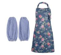 CHROMACRAFT 1 Tablier Femme Et 1 Paire De Manches, Tablier De Cuisine, Tablier Anti-Graisse, Tablier Motif Fleuri, Tablier Ménage