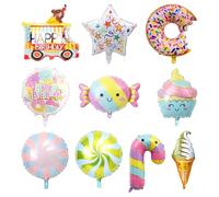 CHROMACRAFT 10 Pièces Ballons De Bonbons Colorés, Ballons De Décoration De Bonbons De Beignet De Crème Glacée, Grands Ballons en Aluminium, Ballons De Décoration De Fête D'Été