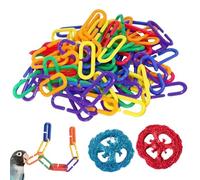 CHROMACRAFT 100 Pièces D'Anneaux De Chaîne Colorés en Forme De C, 2 Pièces De Luffas Colorés, Anneaux en Forme De C en Plastique, Jouets Éducatifs pour Enfants, Jouets pour Perroquets