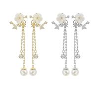 CHROMACRAFT 2 Paires De Boucles d'oreilles À Pompon Floral, Boucles d'oreilles en Zircon Perlé, Bijoux pour Femmes À La Mode, Élés À Porter avec des Accessoires (Argent, Or).