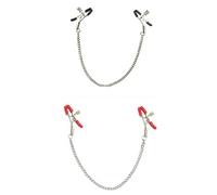CHROMACRAFT 2 Paires De Pinces À Tétons avec Chaînes, Jouets Sexuels pour Adultes, Accessoires De Coffre en Métal, Spécialement Conçus pour Les Couples (Noir, Rouge).