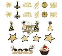 CHROMACRAFT 20 Pièces Décoration De Gâteau De Bonne Année, Décoration De Gâteau De Bonne Année 2025, Décoration De Gâteau À Paillettes, Décoration De Cupcake, Décoration De Fête De Célébration
