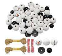 CHROMACRAFT 50 Perles en Bois Bonhomme De Neige, 2 Pièces De Sangle À Carreaux Rouges Et 2 Pièces De Corde De Chanvre, Matériel De Bricolage, Fabrication De Décorations d'hiver