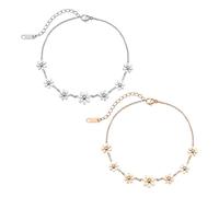 CHROMACRAFT Bracelet Marguerite 2 Pièces, Bracelet en Acier Inoxydable, Bracelet Réglable, Bracelet Simple Élé, Bracelet pour Femme