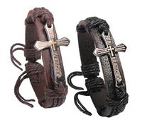 CHROMACRAFT Bracelets Cuir Homme 2 Pièces, Bracelets Tressés, Bracelets Croix Vintage, Bracelets Personnalisés, Bracelets Homme Réglables