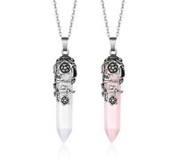 CHROMACRAFT Collier en Cristal À Pilier Hexagonal 2 Pièces, Collier Pendentif Vintage, Collier pour Femmes, Accessoires Vestimentaires, Collier De Style Élé