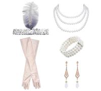 CHROMACRAFT Ensemble De Vêtements Vintage pour Femmes 5 Pièces, Ensemble D'Accessoires des Années 1920, Accessoires De Perles Élés, Les Festivals De Musique Et Les Fêtes