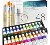 CHROMATEK Kit de peinture aquarelle, 84 pièces, cours de tutoriel vidéo, 48 tubes, artistes débutants à intermédiaires et professionnels, papier, 8 pinceaux, palette, aquapen, ruban de masquage, tubes