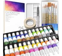 CHROMATEK Kit de peinture aquarelle - 84 pièces pour adultes, débutants et professionnels - 48 tubes (12 ml), bloc de papier à croquis de 25 pages, 8 pinceaux, aquapen, palette, ruban de masquage -
