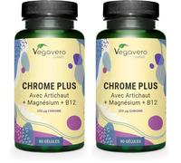 CHROME 250 µg | Avec Magnésium, Vitamine B12 et Extrait d'Artichaut | 3 Mois | GLYCEMIE + METABOLISME | Biodisponibilité Elevée | Vegan et Sans Additifs | Vegavero® (Lot de 2)