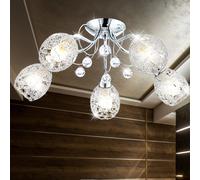 Plafonnier chrome cristal spot plafonnier cristaux 5 ampoules, maille chromée, 5x douilles E14, DxH 54x22 cm
