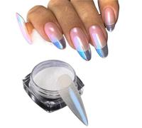 Chrome ongle Clair de lune perle blanc ongles paillettes poussière Chrome Aurora frottant sur poudre coquille miroir Pigment Nail Art fournitures décoration pour Manucure(ZY03 Blue)