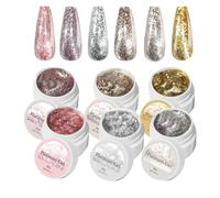 Chrome Platinum Glitter Nail Polish, 6x Glitters Gel Formula, Long Lasting Shine, Fast Drying Coating, Manicure Decoration, Ideal for Commuting, Holiday Styling, 3.2cm