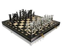 Chrome Spartan Chess Set 16 "Échiquier en Bois avec Ornements et pièces en Plastique chromé lestées (Spartan Silver)