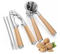 ChromLives Casse-Noix avec Manche en Bois,2 Pack Robuste Casse-Noisettes | Ouvre-Noisettes,Mâchoires en Alliage de Zinc,Design à Levier Économique,pour Noix de Pécan, Amandes, Noisettes,Noix du Brésil