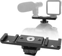 Chromlives Hot Shoe Mount Bracket Dual Hot Shoe Extension Bar Aluminum Mounting Plate Adapter Double Extension Shoe for LED Video Light Screens