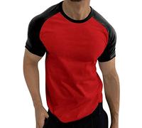Chronographe Airsoft Décontracté Sport Bloc de Couleur Manches raglan Col Rond T-shirt Le Maillot de Corps Homme Noir, Rouge pastèque, XL