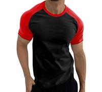 Chronographe Airsoft Décontracté Sport Bloc de Couleur Manches raglan Col Rond T-shirt Le Maillot de Corps Homme Noir, Rose, XL