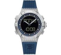 GLOCK Montre à quartz pour homme - Boîtier de 44 mm - Montre avec boîtier en acier inoxydable argenté - Cadran bleu - Bracelet en silicone bleu - 10ATM - GW-24-2-24