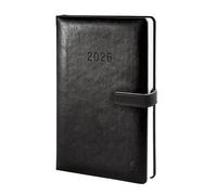 Chronoplan 50816 Agenda 2026 (agenda A5 (140 x 215 mm), couverture rigide en cuir synthétique de qualité supérieure, 1 jour sur 1 page, avec fermeture magnétique, porte-stylo, noir