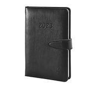 Chronoplan 50823 Agenda semainier 2023 en format mini pratique (environ A6, 95 x 140 mm) en cuir synthétique (1 semaine sur 2 pages, fermeture magnétique et porte-stylo) Noir