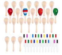 CHRORINE Lot de 24/36 maracas en bois pour enfants, ensemble de bricolage avec 24 stylos de couleur, instruments de musique maracas pour fête d'anniversaire mexicaine Cinco De Mayo (24)