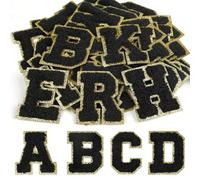 CHRORINE Lot de 26/52/104 patchs autocollants en chenille avec lettres de A à Z, peuvent également être cousus ou repassés, autocollants pour vêtements, sacs, chapeaux (52, noir, hauteur 6,6 cm)