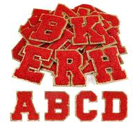 CHRORINE Lot de 26/52/104 patchs autocollants en chenille avec lettres de A à Z, peuvent également être cousus ou repassés, autocollants de l'alphabet brodés pour vêtements, sacs, chapeaux (52, rouge