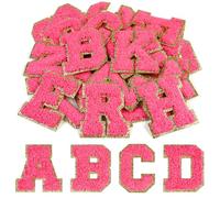 CHRORINE Lot de 26/52/104 patchs autocollants en chenille avec lettres de A à Z, peuvent également être cousus ou repassés, patchs brodés pour vêtements, sacs, chapeaux (52, rouge rose, hauteur 2,16