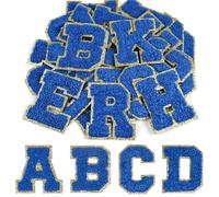 CHRORINE Lot de 26/52/104 patchs autocollants en chenille avec lettres de A à Z, peuvent également être cousus ou repassés, autocollants de l'alphabet brodés pour vêtements, sacs, chapeaux (52, bleu