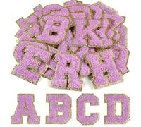 CHRORINE Lot de 26/52/104 patchs autocollants en chenille avec lettres de A à Z, peuvent également être cousus ou repassés, autocollants pour vêtements, sacs, chapeaux (52, violet, hauteur 6,6 cm)