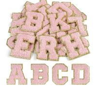 CHRORINE Lot de 26/52/104 patchs autocollants en chenille avec lettres de A à Z, peuvent également être cousus ou repassés, autocollants pour vêtements, sacs, chapeaux (52, rose clair, hauteur 6,6 cm)