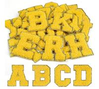 CHRORINE Lot de 26/52/104 patchs autocollants en chenille avec lettres de A à Z, peuvent également être cousus ou repassés, patchs brodés pour vêtements, sacs, chapeaux (52, jaune, hauteur 6,6 cm)